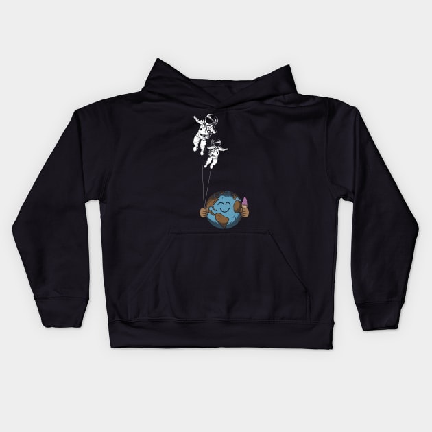 Astronaut Baloons of Earth Kids Hoodie by Ali Kalkanlı